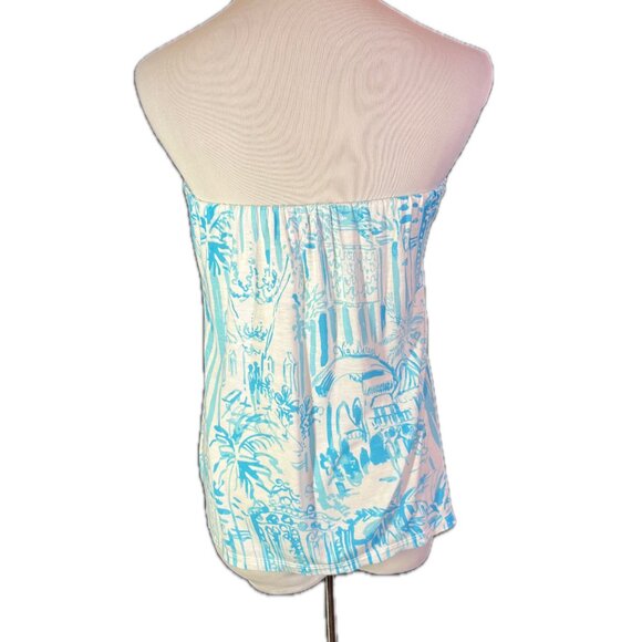 Lilly Pulitzer Size XS Jersey Knit Tyra Tube Top Turquoise White Print - Picture 5 of 8
